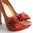 Loriblu ~ Italy Peep Toe Pumps Python Leather & Jute with rhinestones coral red beige